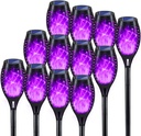KYEKIO Halloween Decorations Outdoor, 12Pack Purple Solar Halloween Lights, Solar Torch Lights with Flickering Flame for Garden Decor, Waterproof Outdoor Lighting, Scary Torches for Yard Lawn Pathway