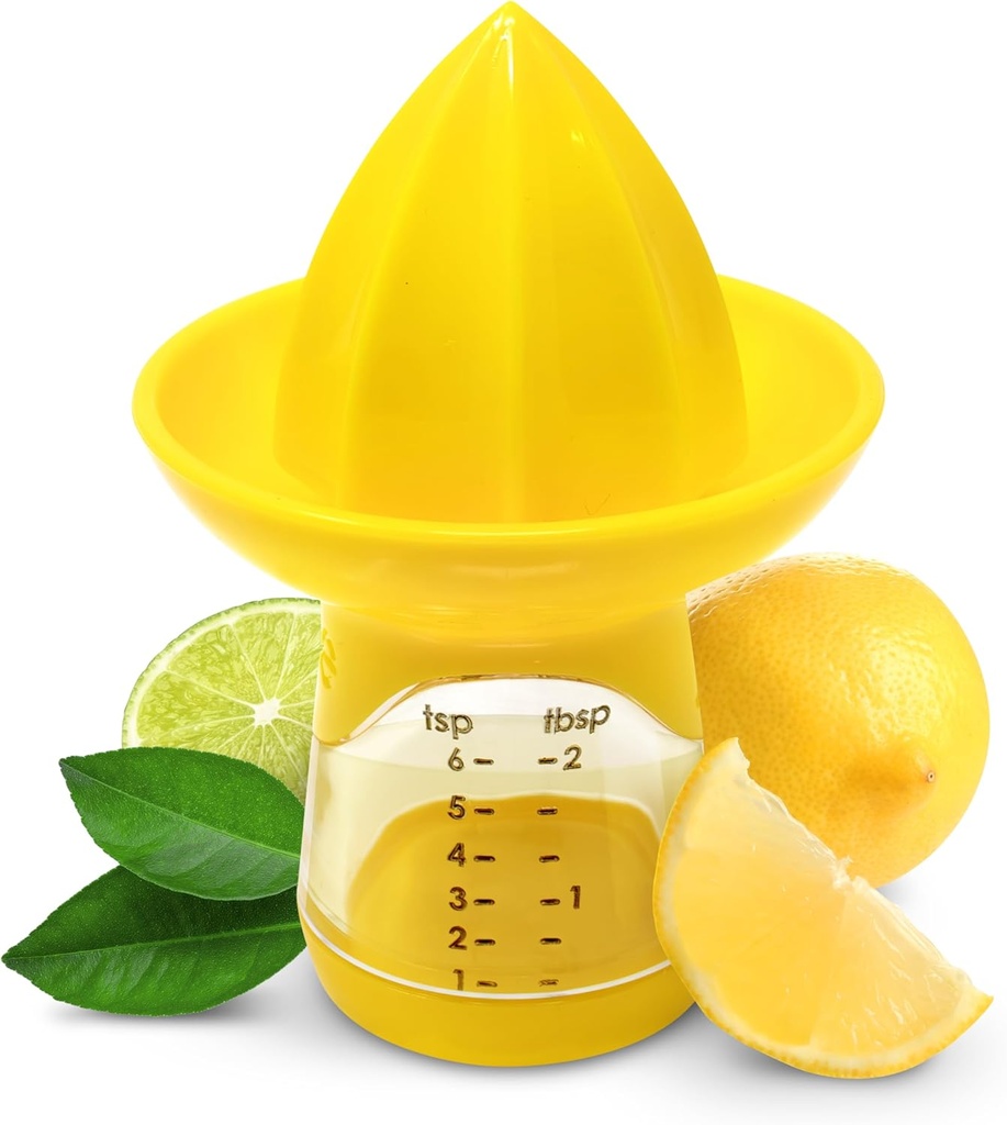 Joie Lemon and Lime Small Hand Juicer and Reamer, Built-In Measuring Cup, 1oz/30ml, Easy to Strain, Stores Leftover Juice, BPA-Free, Dishwasher Safe