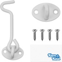 Kare & Kind Hook and Eye Latch (4-inch) - with Mounting Screws - Heavy Duty Locks for Door, Gates, Barns, Bathrooms, Cabins (1-White)