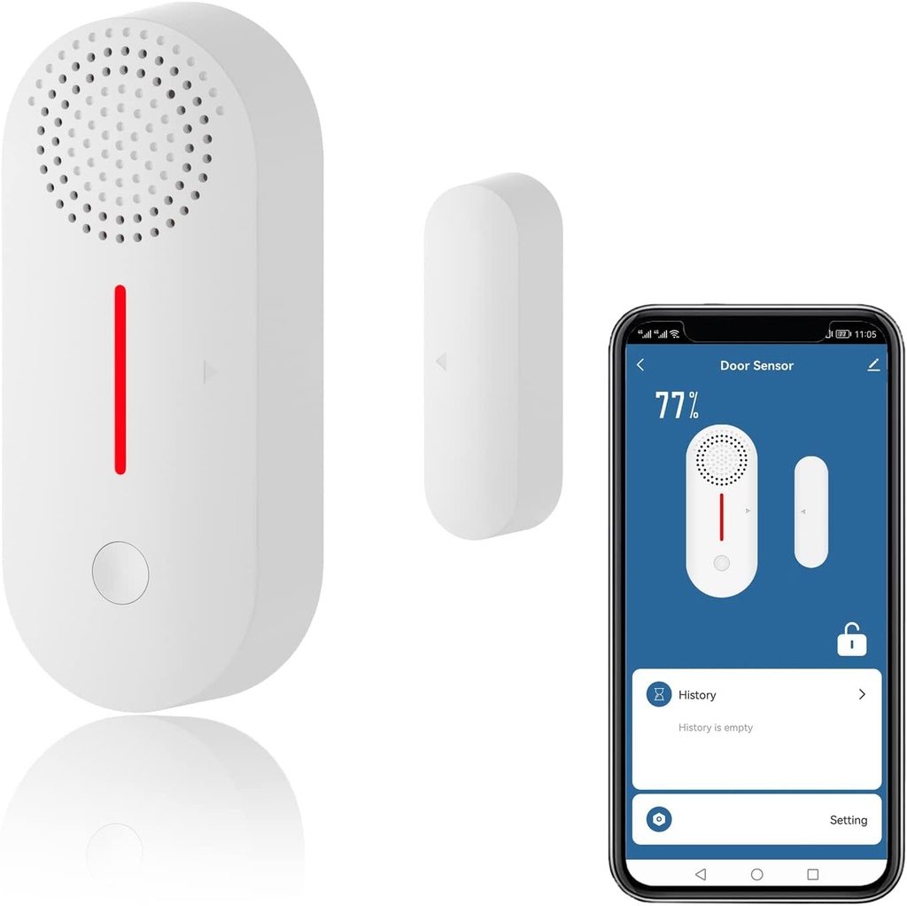 WiFi Smart Door Sensor, Wireless Door Window Sensor Alarm, Mini Contact Sensor for Home Security, Push Notification, Volume Adjustable, Timer, Compatible with Alexa/Google Assistant. 2 Pack