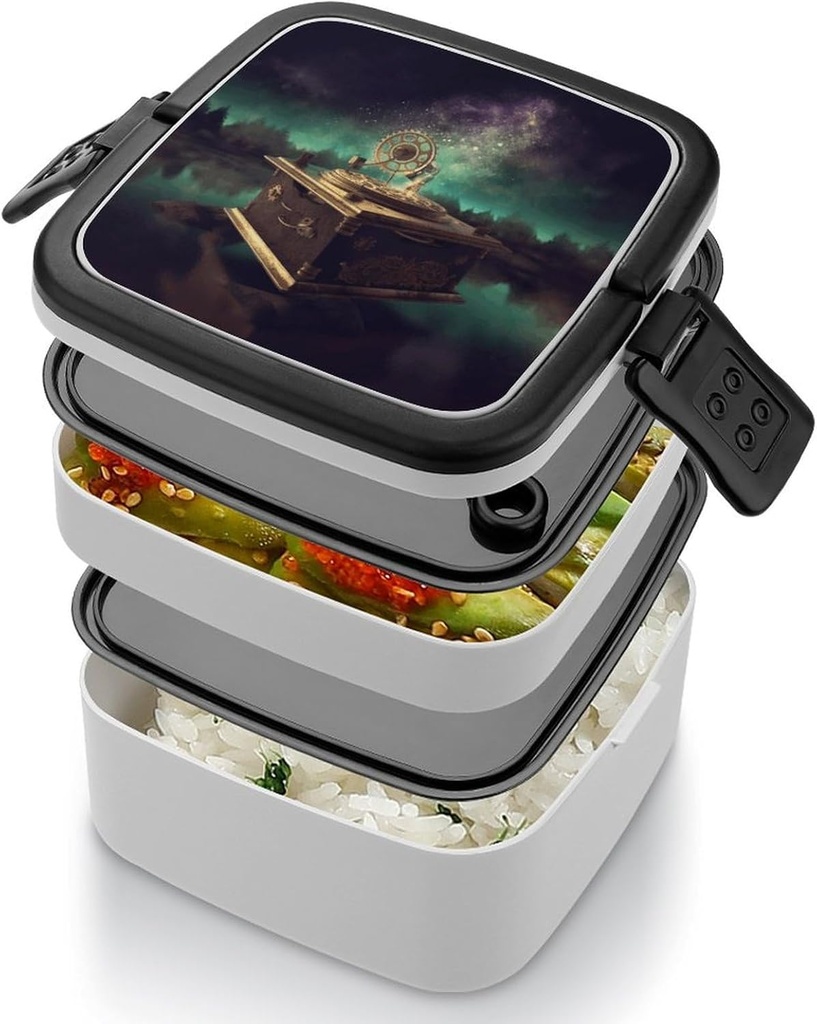 Bento Box Adult Lunch Box Lunchable Food Container with Utensil Dream Music Box Lunchbox Leak-Proof Lunch Containers Double Layer Bento Box for Dining Out Work Picnics Travel