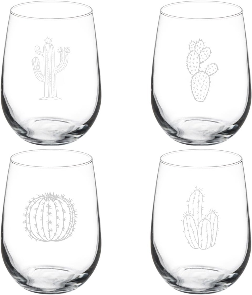 MIP Set of 4 Wine Glass Gift Cactus Collection (17 oz Stemless)