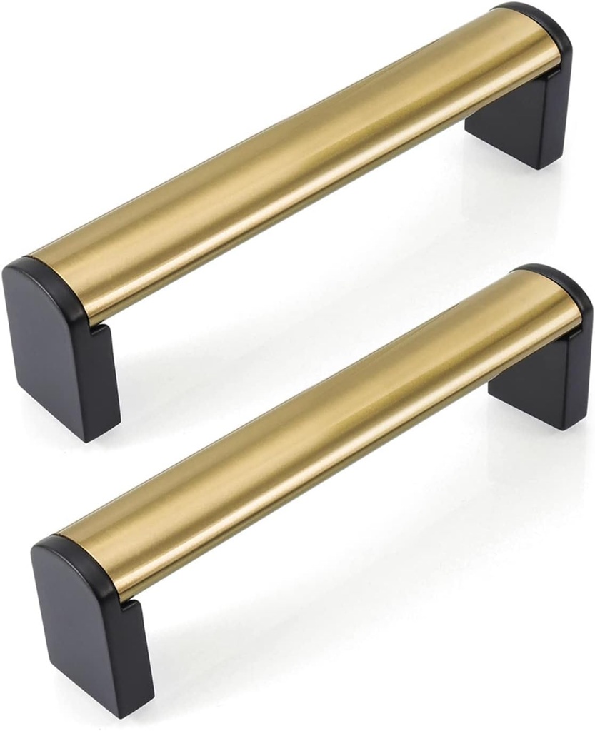 FULGENTE 10 Pack Brushed Brass Kitchen Cabinet Door Handles and Pulls Knobs Cabinets Handles Hardware Brushed Gold Cupboard Pull Antique Golden Hole Spacing: 3-3/4" (96mm)