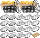 Hushee 24 Pcs Black Wire Bread Basket 9. 5 x 6. 2 x 2. 2 Inch Oval Metal Dinner Roll Baskets Storage with 100 Sheets Deli Wrappers Paper for Kitchen Table Fast Food