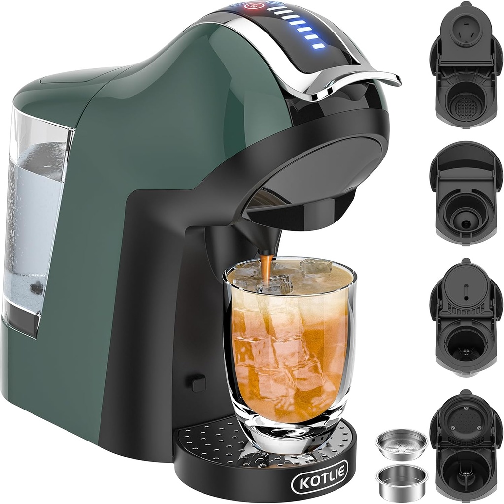 KOTLIE Espresso 5in1 Single Serve Coffee Maker, 19Bar Cappuccino&Latte Maker, Cold&Hot Brewing Coffee Machine for K*cup/NES*presso Original/D*olce G*usto/Ground Coffee/44mm ESE(Dark Green)