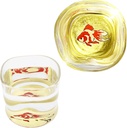 Kasyou Studio Goldfish sake cup (Natural curl shape) Glass (Kanazawa Gold Foil, Gift Box), Made in Japan, japanese sake cup soju glass luxury golden glasses Vaso de Sake Japonés