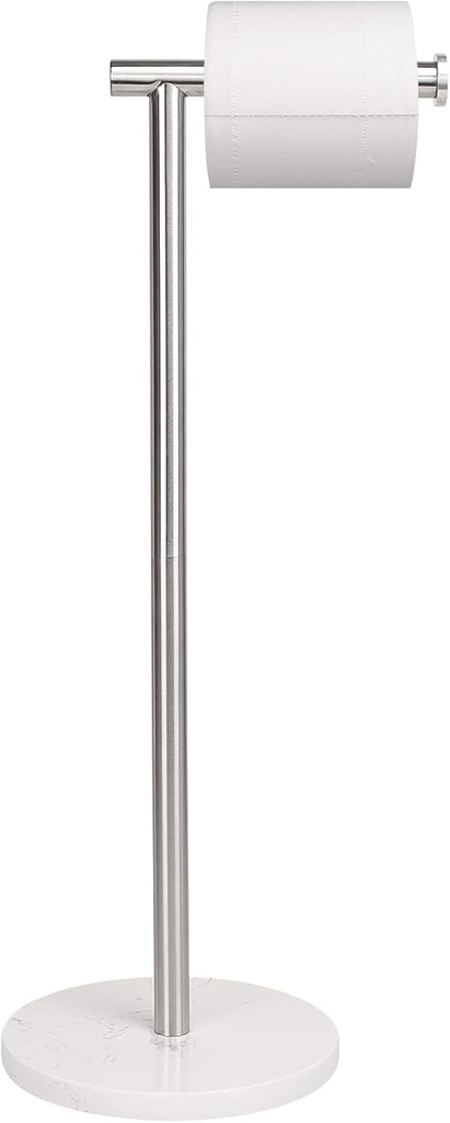 NearMoon Bath Toilet Paper Holder Stand- Modern Tissue Roll Holder Standing with Balanced Base, Rustproof Toilet Roll Holder for Bathroom/Kitchen Countertop (Brushed Nickel, Marble Base)