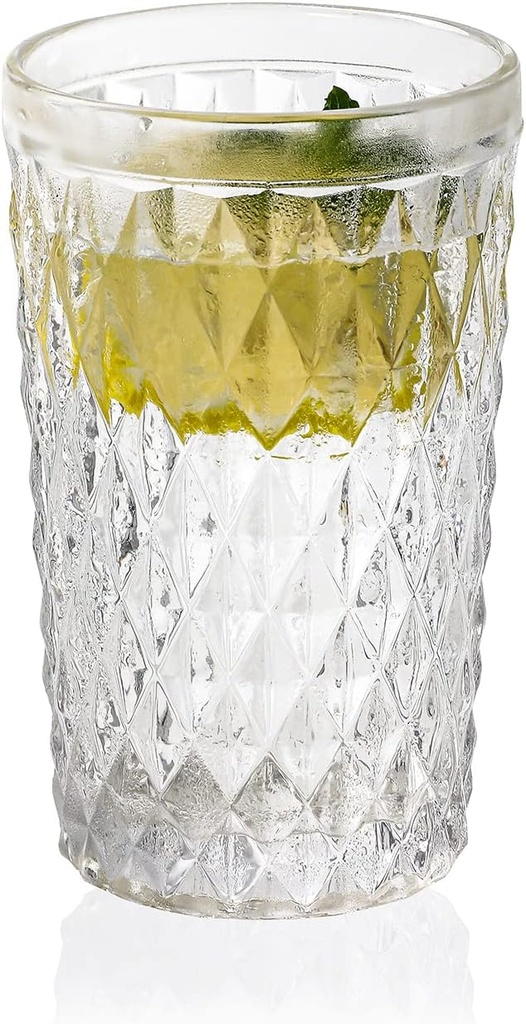 Argyle Collection Highball Drinking Glasses 11.6 oz. set of 6 Crystal Clear Glassware Vintage Water Glasses Embossed with Diamond Pattern for Everyday use