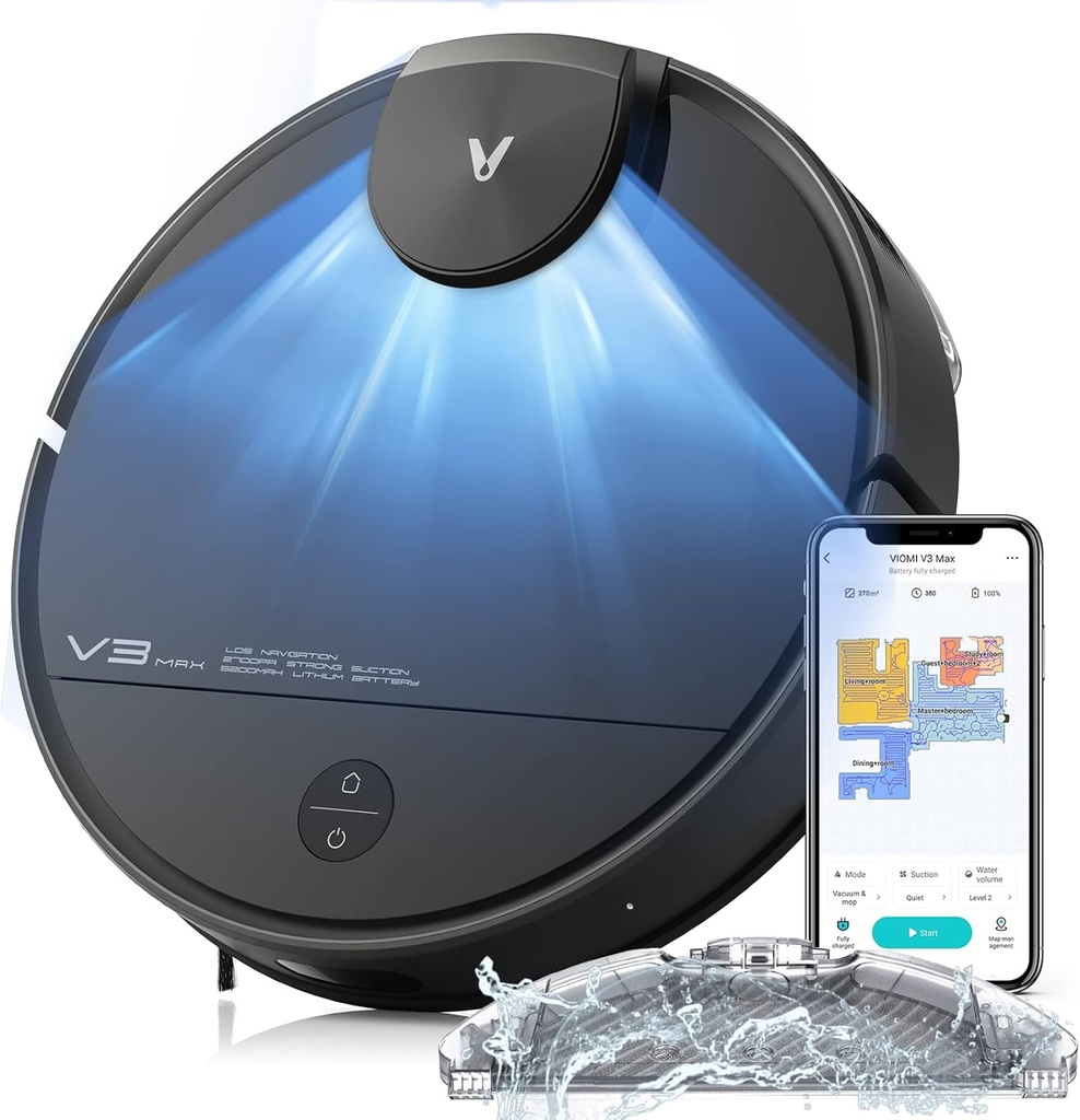 VIOMI Smart Robot Vacuum V3 Max Duster Vacuum and Mop for Multi Floors with Lidar Navigation Technology, Compatible with Alexa and Google, Black