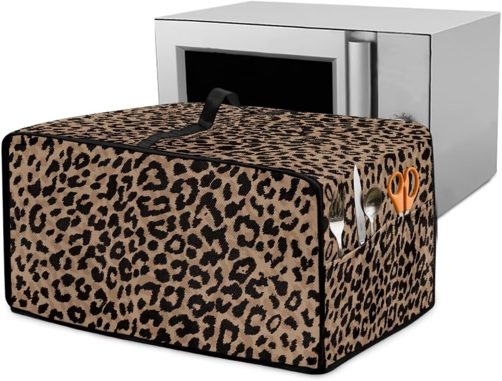 Leopard Print Toaster Oven Cover with Accessory Pocket, Dust-proof Heat-resistant Microwave Oven Protective Cover for Kitchen Counter, Universal Fit (Medium-16.1*19.71*10 inches)