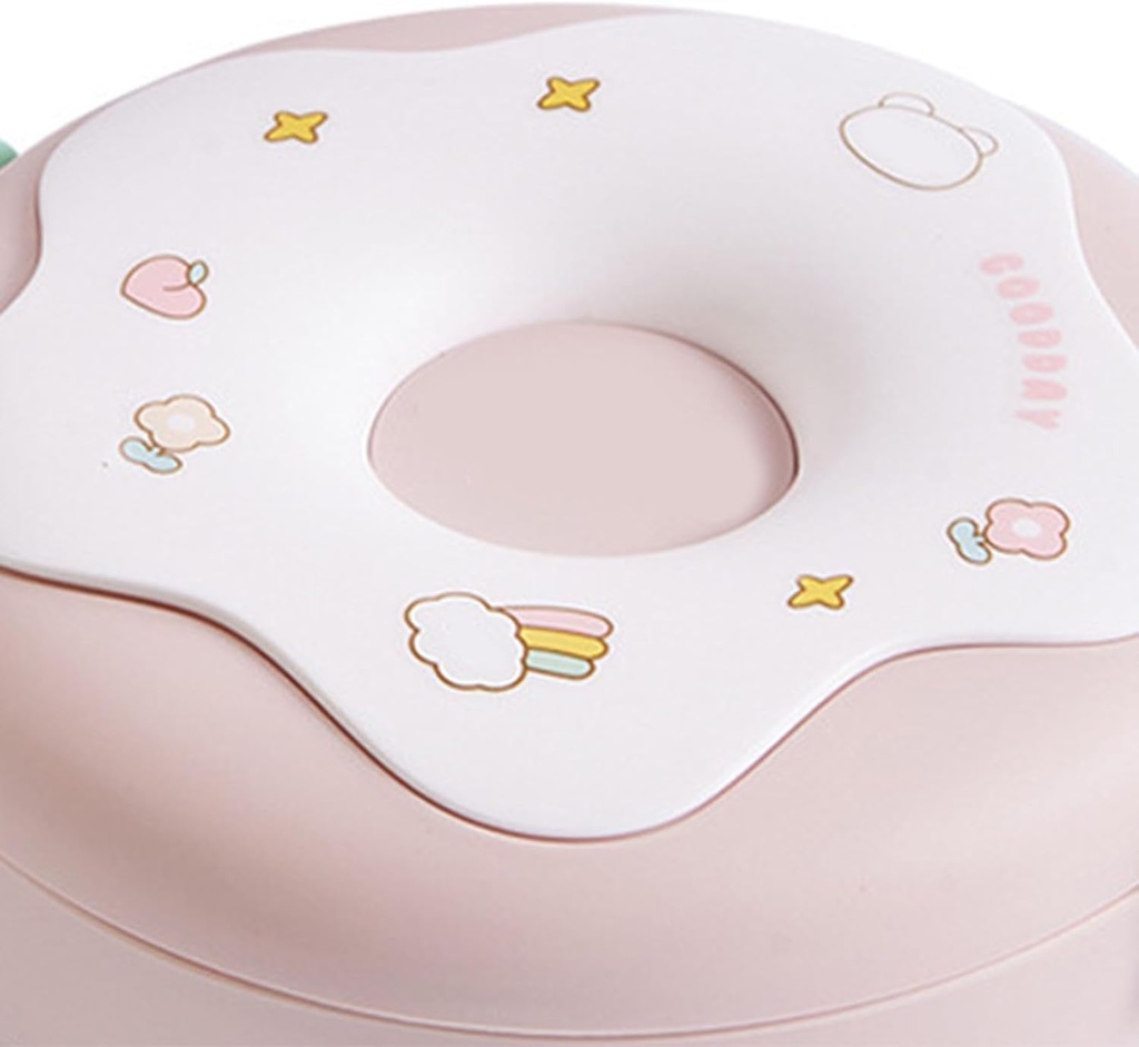 Donut Bowl Box, Bento Bowl Donut Shape Heatable with Lid Fork Spoon Plastic Lunch Container for Office School (Pink)