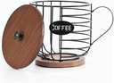 K Cup Storage Basket Round Coffee Basket Decor with Wooden Lid for Kitchen Countertop for Pods