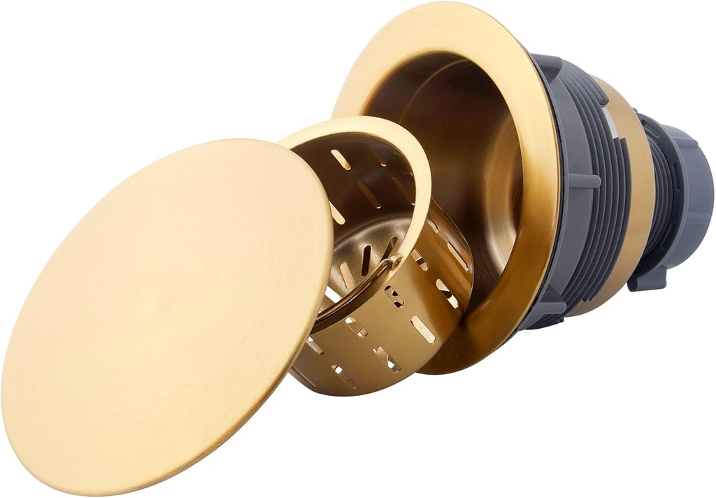 Kitchen Sink Drain Assembly,Gold Sink Strainer Opening 3 1/2",Gold Kitchen Sink Drain with Removable Basket