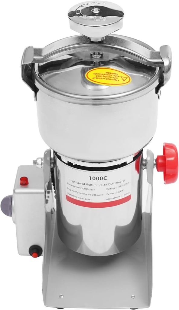 1000g Electric Grain Mill Grinder, 3600W Commercial Grinders, Stainless Steel Pulverizer Machine, Superfine Grinding Machine for Dry Grains Cereals Coffee Corn Pepper, 30000RPM