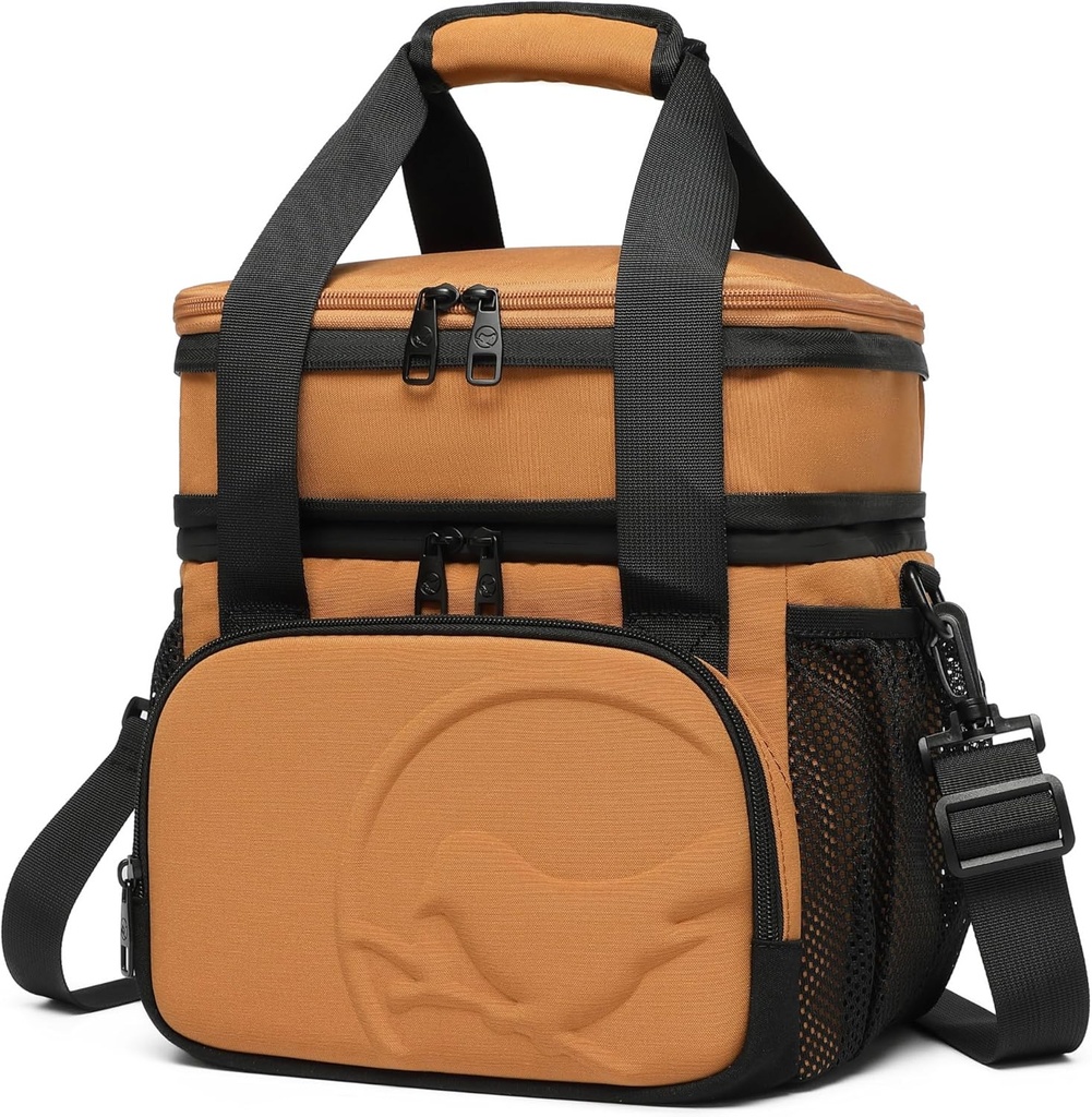 SUNNY BIRD Dual Compartment Lunch Bag, 13L Insulated Adult Lunch Box for Work (Brown)