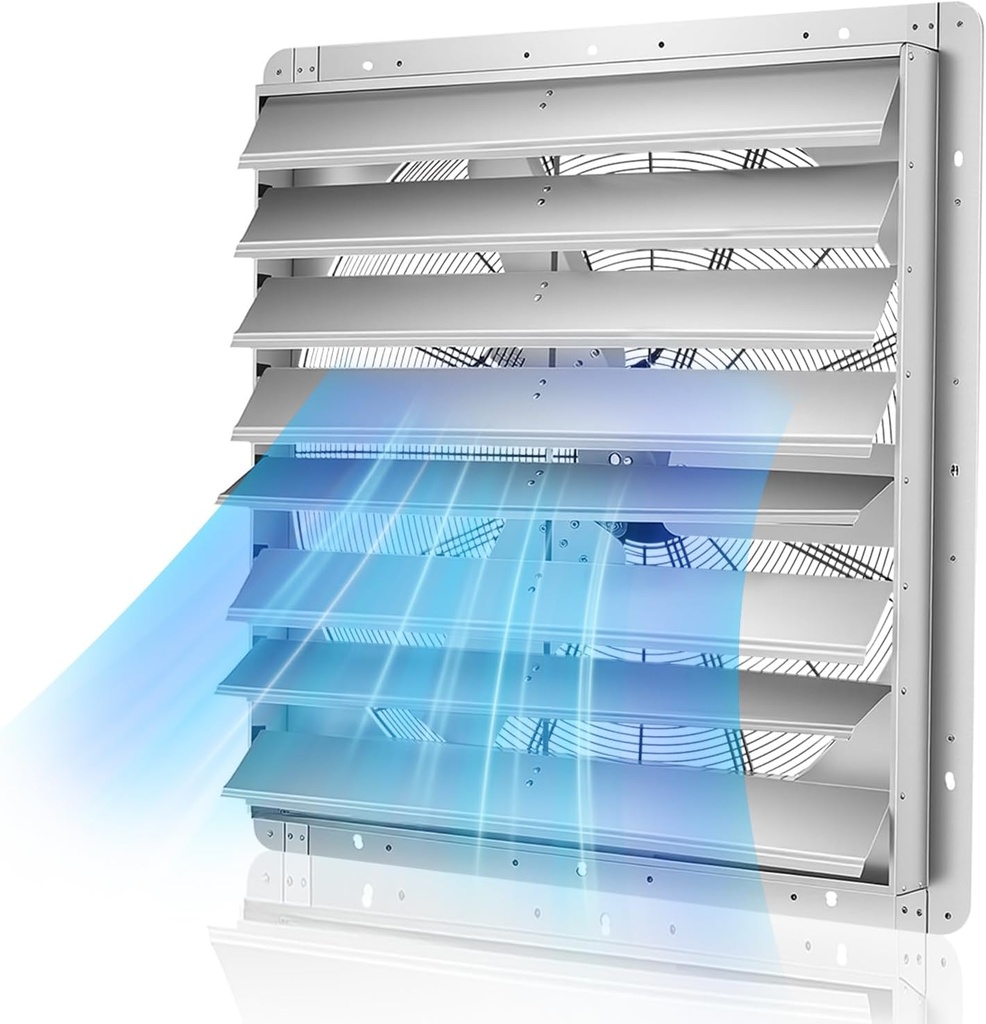 VEVOR 36 inch Shutter Exhaust Fan, Wall Mounted Attic Vent Fan with 11000 CFM Airflow, AC Motor, Heavy-duty Steel Construction, Low Noise for Shed, Garage, Greenhouse Ventilation Cooling, Silver