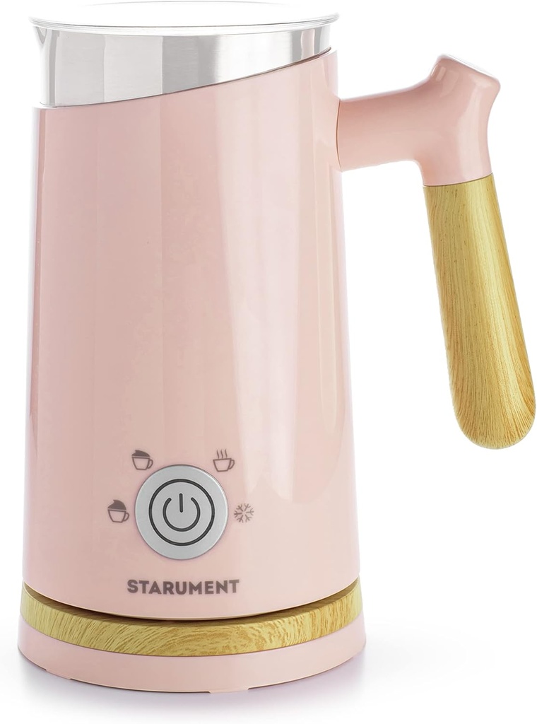 Starument Electric Milk Frother - Automatic Foamer & Heater for Coffee, Latte, Cappuccino, Other Creamy Drinks 4 Settings Cold Foam, Airy Dense Foam Warm Easy to Use, Pink, 8x4x5 inches (MS-MF)