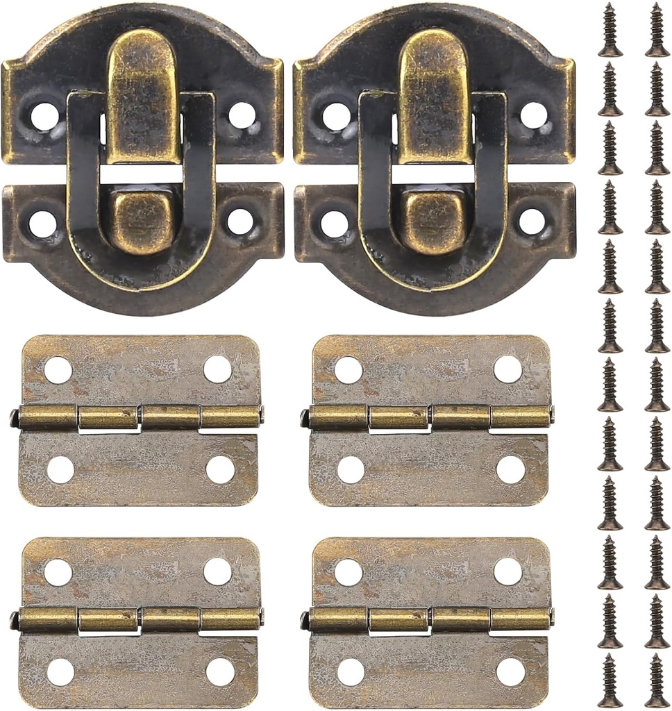 Antique Bronze Wooden Box Hinges and Latches with Matching Screws Kit, Retro Small Hinges for Jewelry Box Mini Bronze Decorative Latch Hook Hinge for Crafts Project, Jewelry Box, Small Cabinet