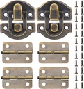 Antique Bronze Wooden Box Hinges and Latches with Matching Screws Kit, Retro Small Hinges for Jewelry Box Mini Bronze Decorative Latch Hook Hinge for Crafts Project, Jewelry Box, Small Cabinet