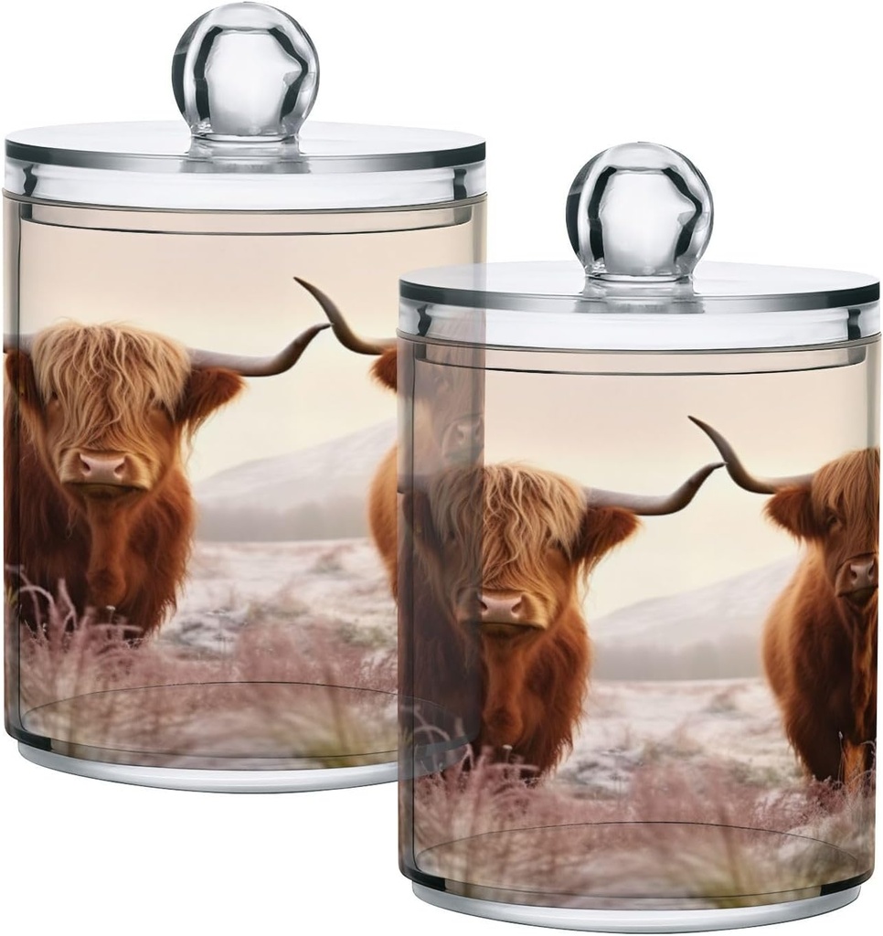 Highland Cow 2PC Airtight Transparent Plastic Storage Jar Food Storage Container Plastic for Food Herbs Tea etc with Storage Lid easy to use and clean With lid Easy To Use