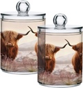 Highland Cow 2PC Airtight Transparent Plastic Storage Jar Food Storage Container Plastic for Food Herbs Tea etc with Storage Lid easy to use and clean With lid Easy To Use