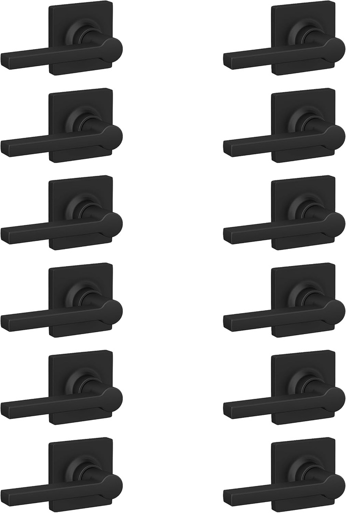 Schlage Lock Scout Straight Lever with Square Trim Hall and Closet Door Handle, Matte Black Finish, 12 Pack