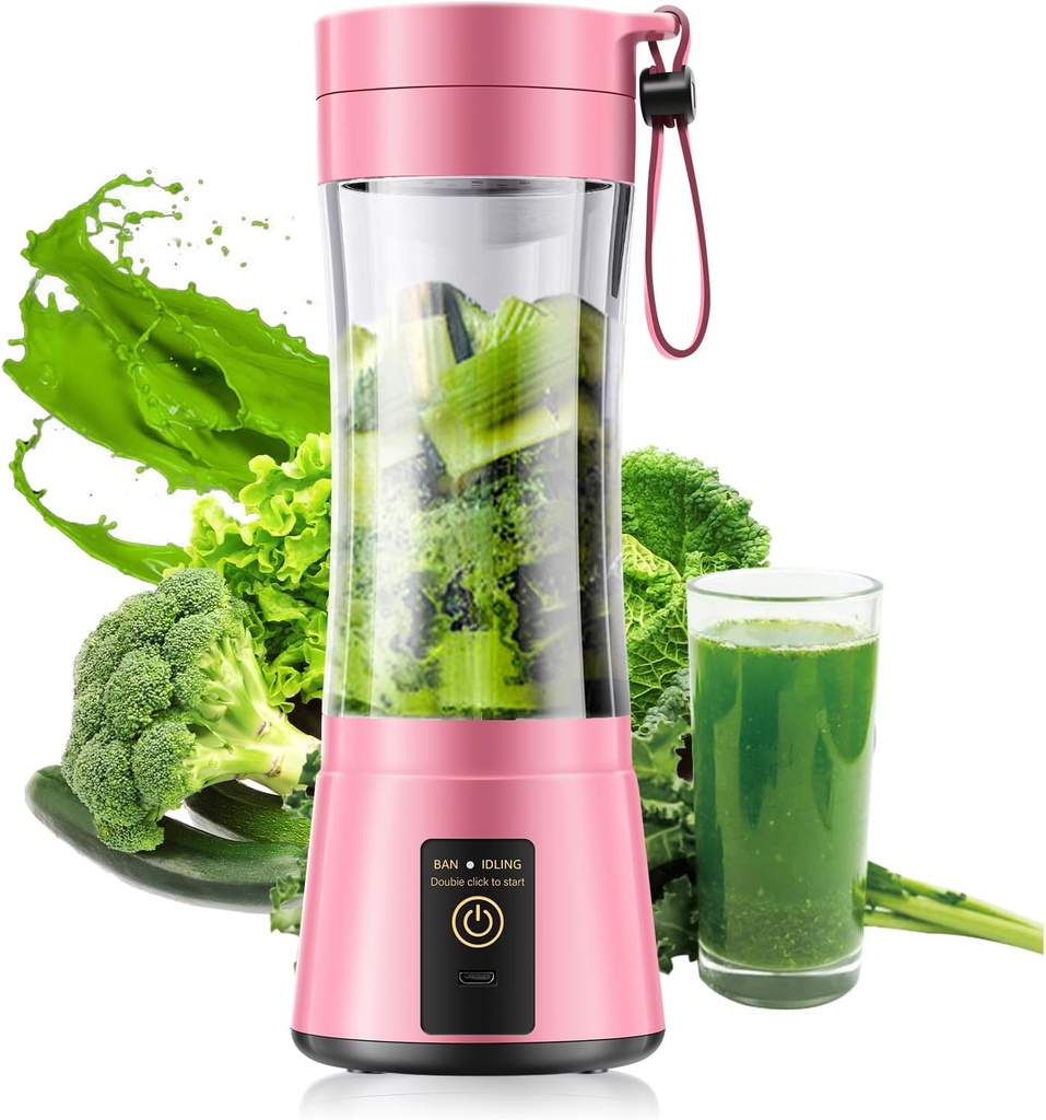 Portable Blender for Smoothies and Shakes - Cordless Personal Blender with 380Ml BPA Free Travel Cup, 6 Stainless Steel Blades for Powerful Blending, Suit for Sports/Travel/Home