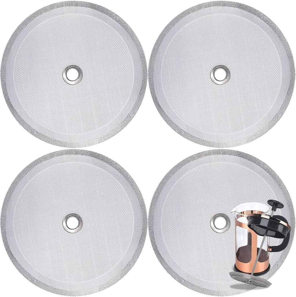 4 Pieces Attsky French Press Filter, 4 Inch Stainless Steel Mesh Screen and Replacement Parts for French Press Coffee Maker