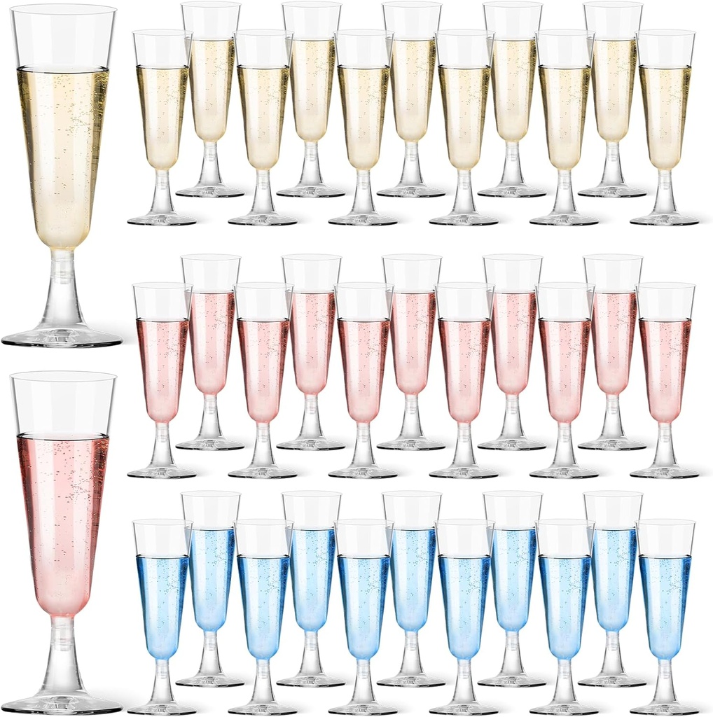 Plastic Champagne Flutes 40 Pack, 5.5 Oz Clear Disposable Plastic Champagne Glasses, Wine Glasses Cups for Wedding Celebration Birthday Party Wine Tasting New Years Eve Party Supplies