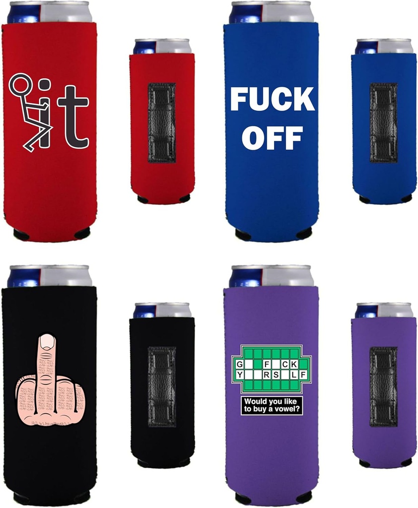 Funny F*ck Magnetic Slim Can Coolie Designs 4 Pack