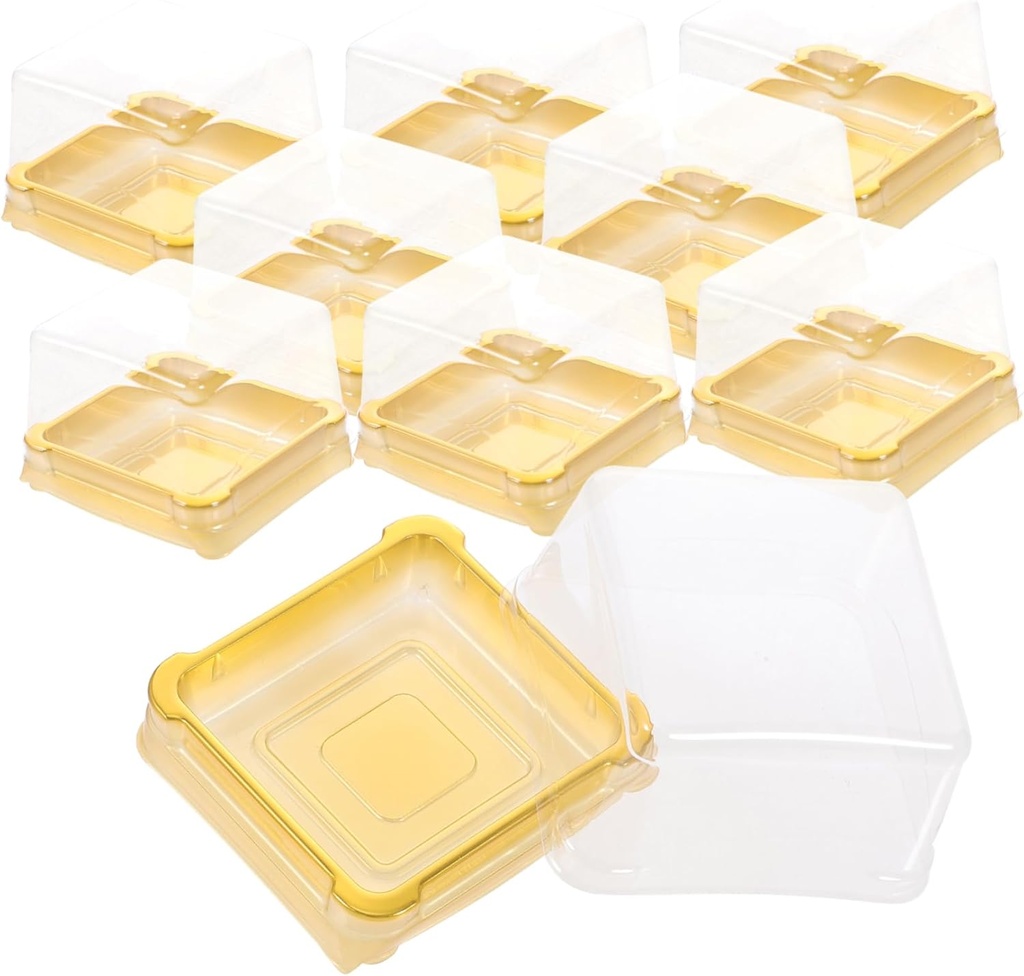 50pcs Small Plastic Square Moon Cake Boxes with Lid Food Grade Transparent Dessert Containers for Cupcakes Egg Yolk Pastries Golden Packing Sealed Storage