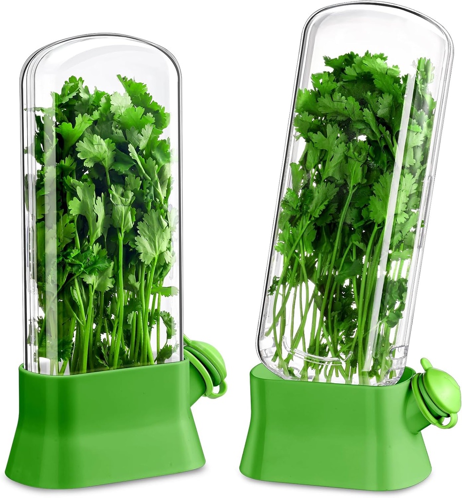 [BRSRAFAZDEBWYHTB] Baderke 2 Pieces Herb Saver for Refrigerator Herb Keeper Herb Storage Containers Herb Saver Pod for Cilantro, Parsley, Asparagus, Keeps Vegetables for 2-3 Weeks (Green)