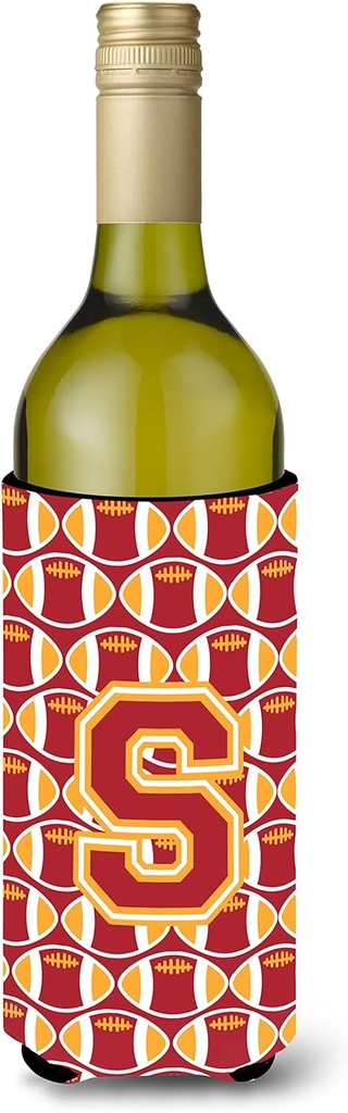 Caroline's Treasures CJ1070-SLITERK Letter S Football Cardinal and Gold Wine Bottle Hugger Bottle Cooler Sleeve Hugger Machine Washable Collapsible Insulator Beverage Insulated Holder