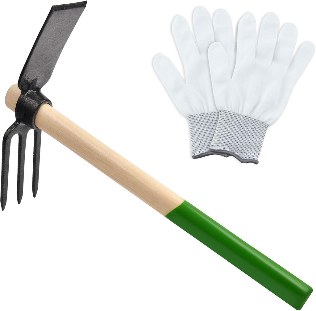 SPEEDWOX Hoe and Cultivator Hand Tiller Hoe Cultivator 2 in 1 Hand Garden Tools with Wooden Handle Sturdy 3 Claw Tiller Carbon Steel Heavy Duty for Loosening Soil, Weeding, Cultivating and Digging