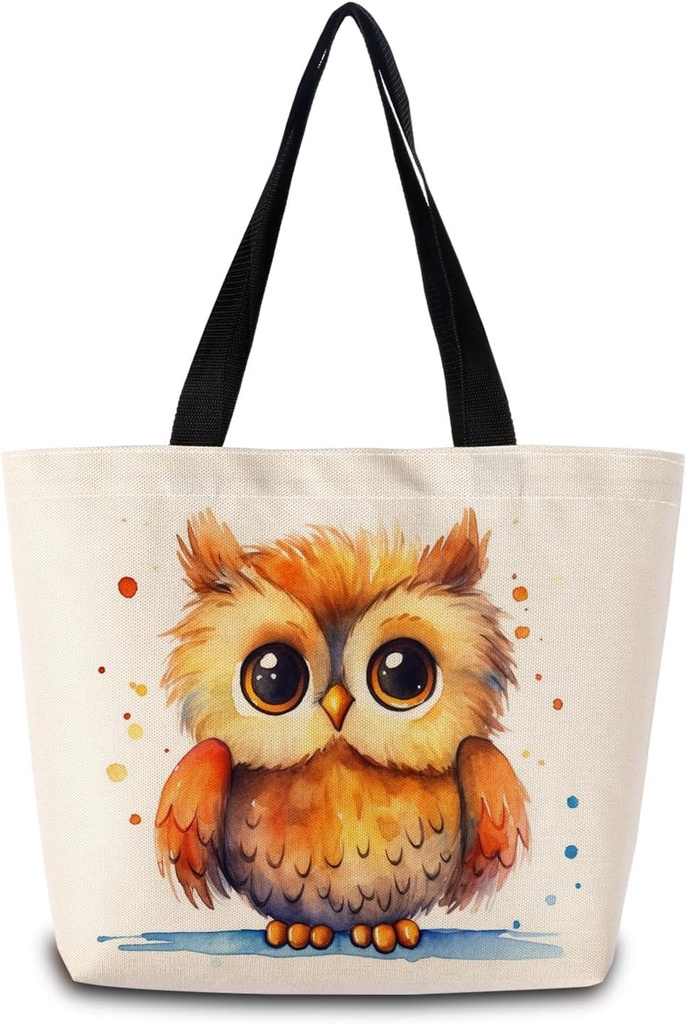 Cartoon Owl Tote Bag Reusable Grocery Bags Cute Aesthetic Shopping Shoulder Handbag with Interior Zipper Pocket Lightweight & Washable Stylish Owl Present for Women