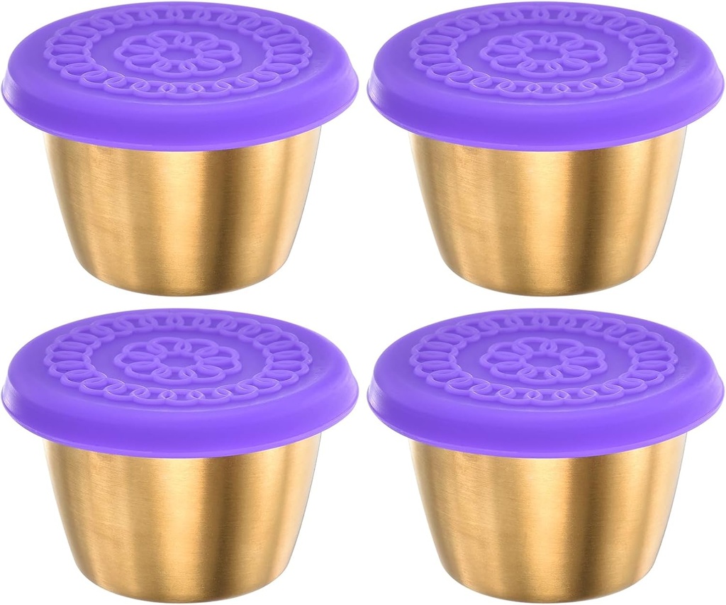 uxcell 2pcs Stainless Steel Salad Dressing Container, 2.4oz Reusable Bowls with Lids, Dipping Cups for Lunch Bento Box, Picnic and Travel, Purple