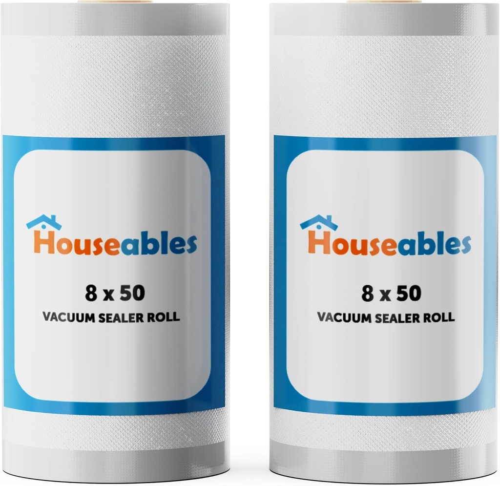 Houseables Vacuum Sealer Bags, Vacuum Sealer Rolls, Food Saver Bags Rolls, 8 Inch, Vac Seal, Sous Vide, Food Storage, Freezer, Sealing, Machine, Cooking, Air Sealable, BPA Free, Heavy Duty, 8x50, 2PK