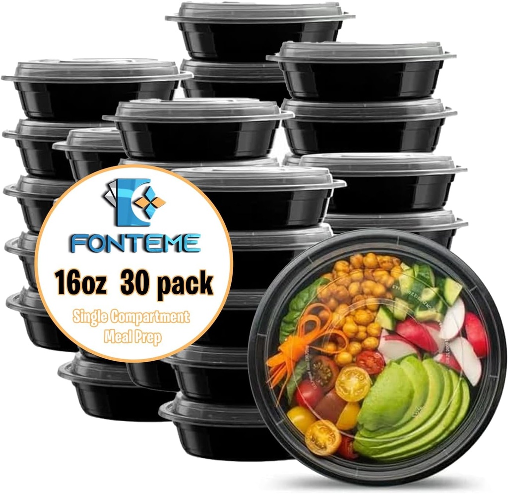 16 oz Meal Prep Container with Lids – 30 Pack | Disposable Food Storage Containers | BPA-Free, Microwave, Freezer, and Dishwasher Safe Food Prep Containers | Reusable Storage Lunch Boxes