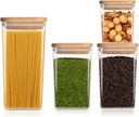 Square Storage Containers with Lids, Clear Food Storage Container Jar with Sealing Bamboo Lid for Noodles Flour Cereal Rice Sugar Tea Coffee Beans