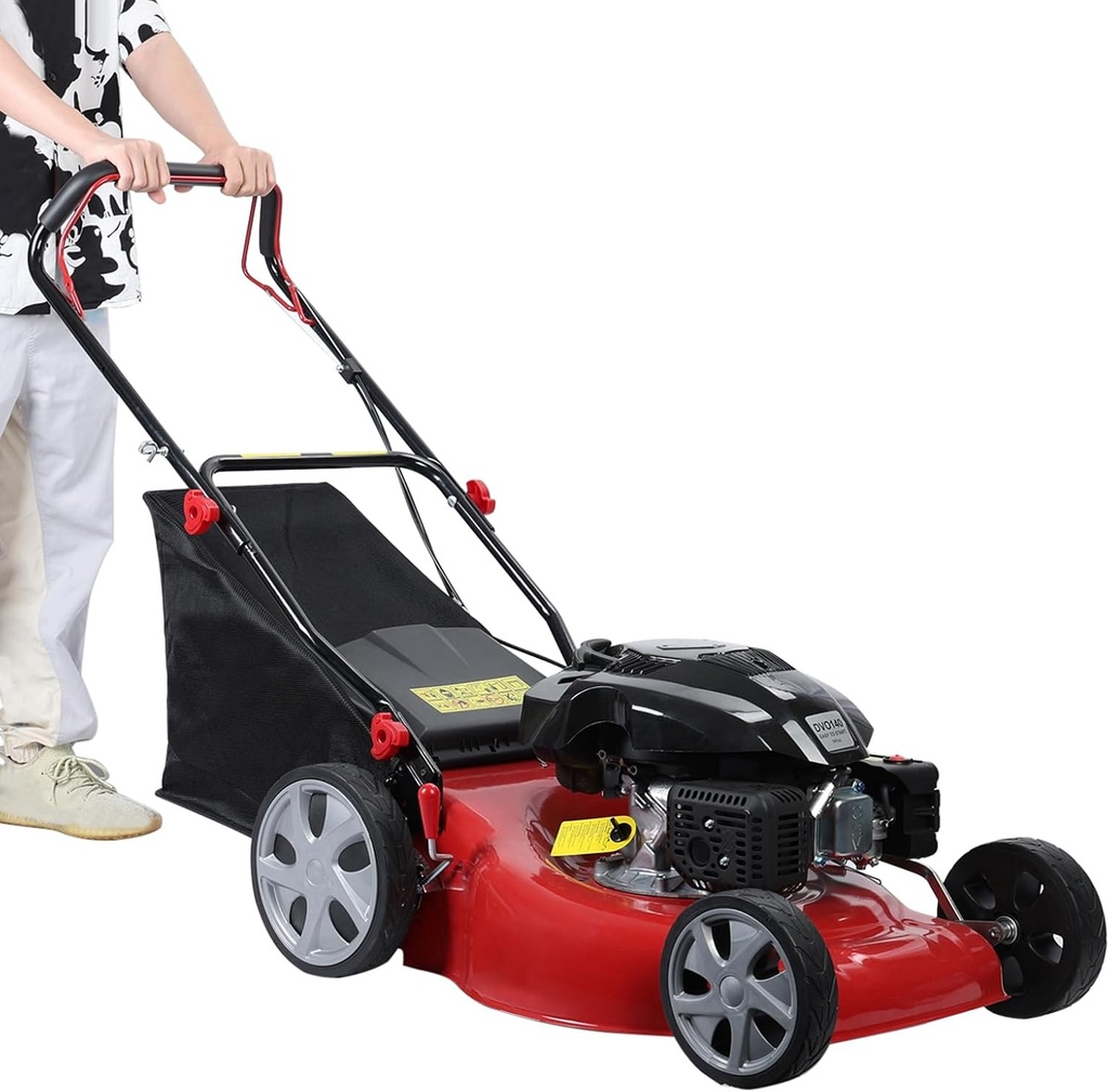 [BRSREGAPAUMBMDLV] 3 in 1 Gas Lawn Mower Self Propelled,141 OHV Engine with Air Cooling, 20" Steel Deck, 8-Level Height Adjustment, 50L Grass Tank, Foldable Design Red