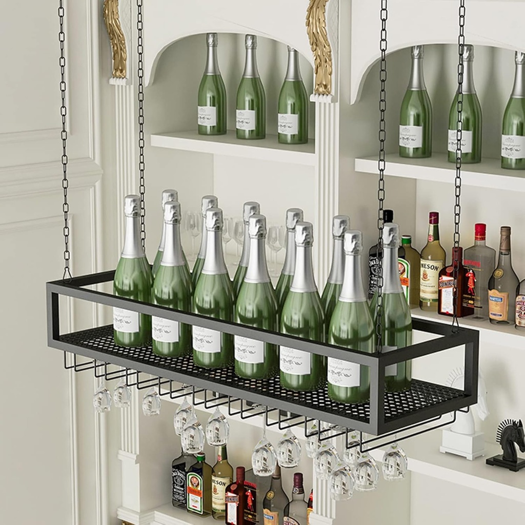Wine Glass Holder Floating Wine Rack Suspended Wine Ceiling Holder with Glass Shelf for Room Cellar Bar, Adjustable Height / 60 * 25 * 20cm (120 * 25 * 20cm) (60 * 25 * 20cm)