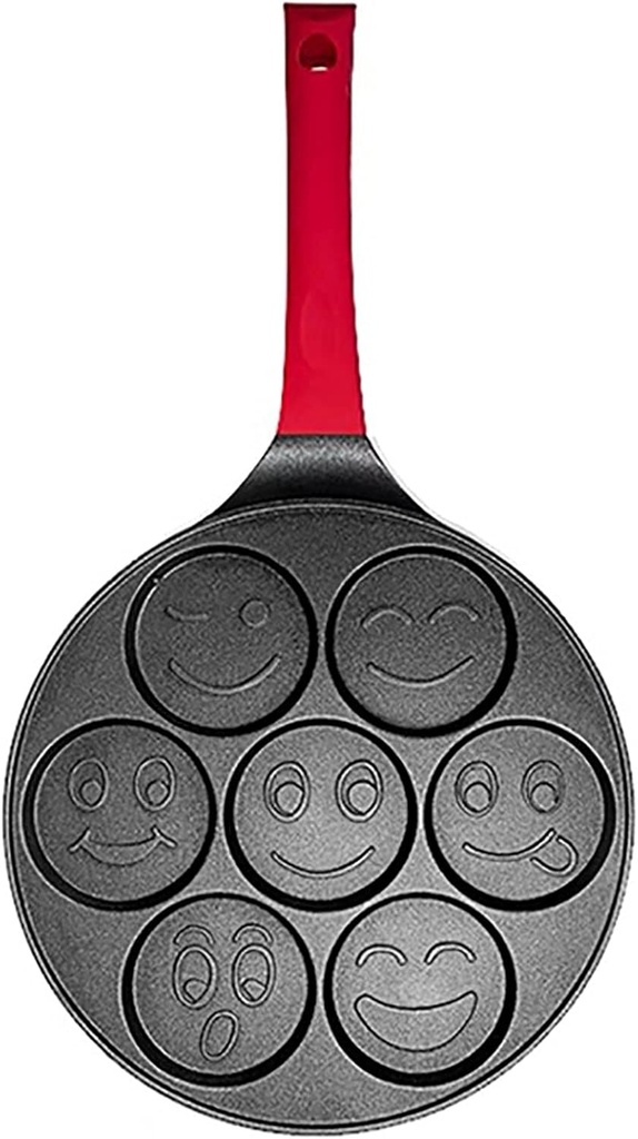 Breakfast Frying Pan,Seven-Hole Cartoon Omelette Pan,Aluminum Alloy Maifan Stone Non-Stick Bakeware,Omelette Mold,Hamburger Bread Machine Kitchen Utensils,Used for Gas Stove,Red-B