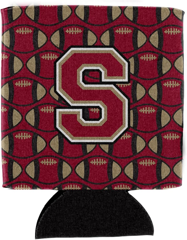 Caroline's Treasures CJ1078-SCC Letter S Football Garnet and Gold Can or Bottle Hugger Cooler Washable Drink Sleeve Collapsible Beverage Insulated Holder, Can Hugger, Multicolor