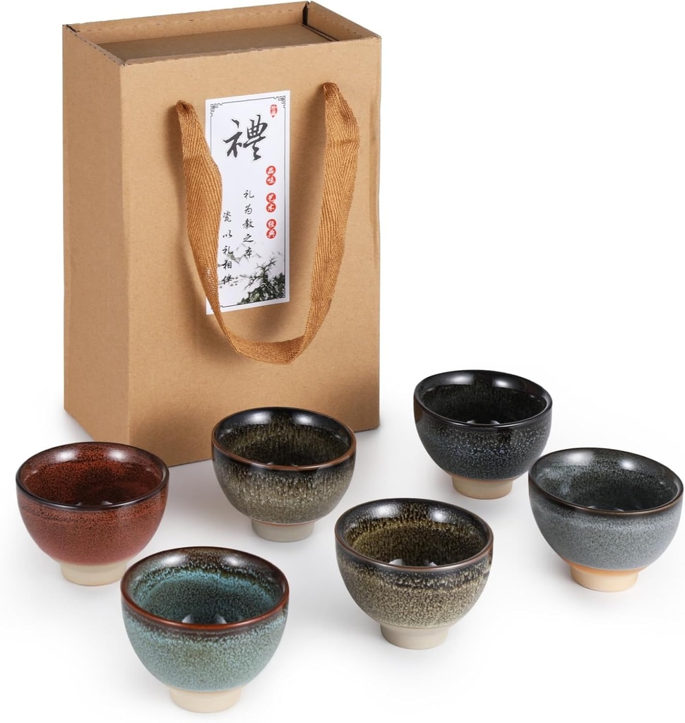 6 Pcs Ceramic Tea Set, Chinese Kung Fu Tea Cups, Japanese Style Sake Cups, Ideal Gift for Tea Lovers
