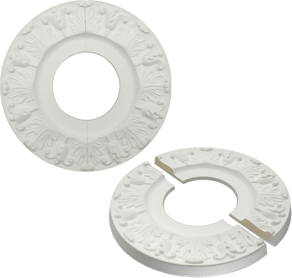 LC LICTOP Spilt Ceiling Medallion, Round Lighting Fixture Cover, 9.5 Inch OD x3.9 Inch ID, Carving Surface for Chandeliers Fan Mount Home Decor Millwork Elegant Style Paintable Foam Base, 2 Pcs