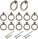 12PCS Vintage Bronze Ring Pull Handle, Small Single Hole Round Drop Ring Drawer Pulls Knobs for Cabinets Dressers Closets Doors