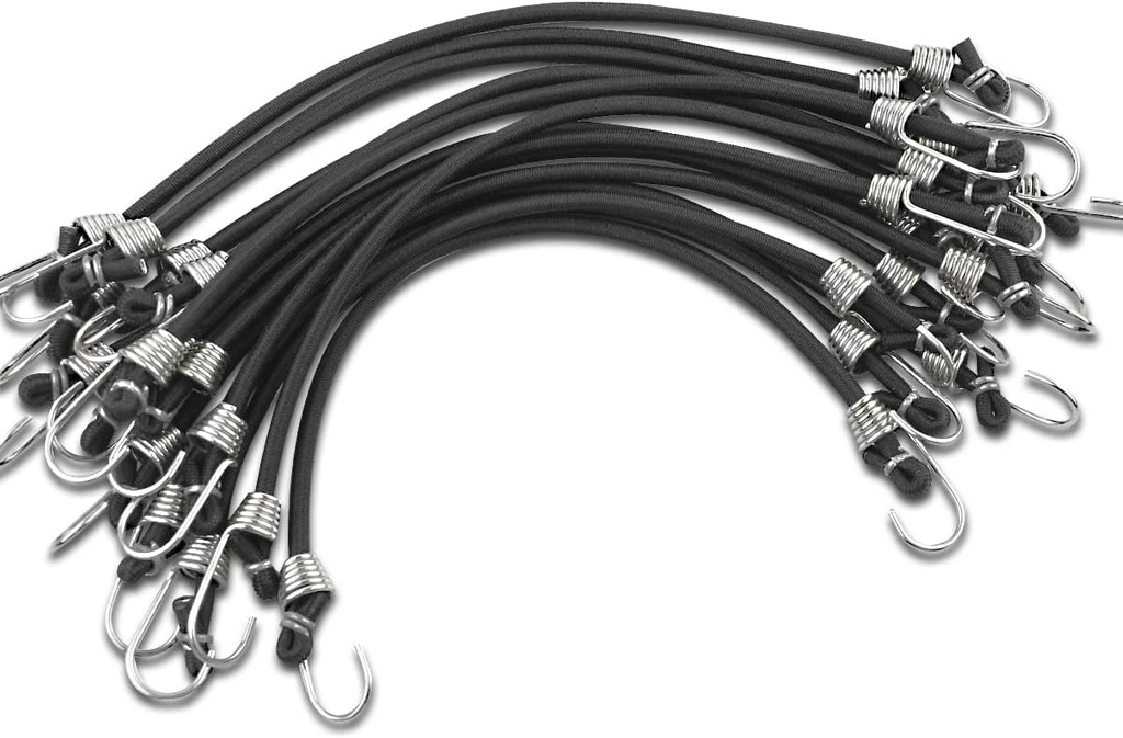 15 Pack Heavy Duty Bungee Cords with Hooks 11 Inch Mini Rubber Bungee Cord Elastic Bungee Straps for Outdoor Camping Small Stretchy Cord for Luggage Roof Racks Tents Tarps Bikes Car Rvs (Black)