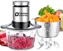 Kitchen in the box Food Processor, Electric Meat Grinder & Food Chopper with 400W Powerful Veggie Chopper-2 Bowls（8 Cup+8 Cup） & 2 Bi-Level Blades for Meat/Fish/Vegetable/Baby Food（Sliver Button）