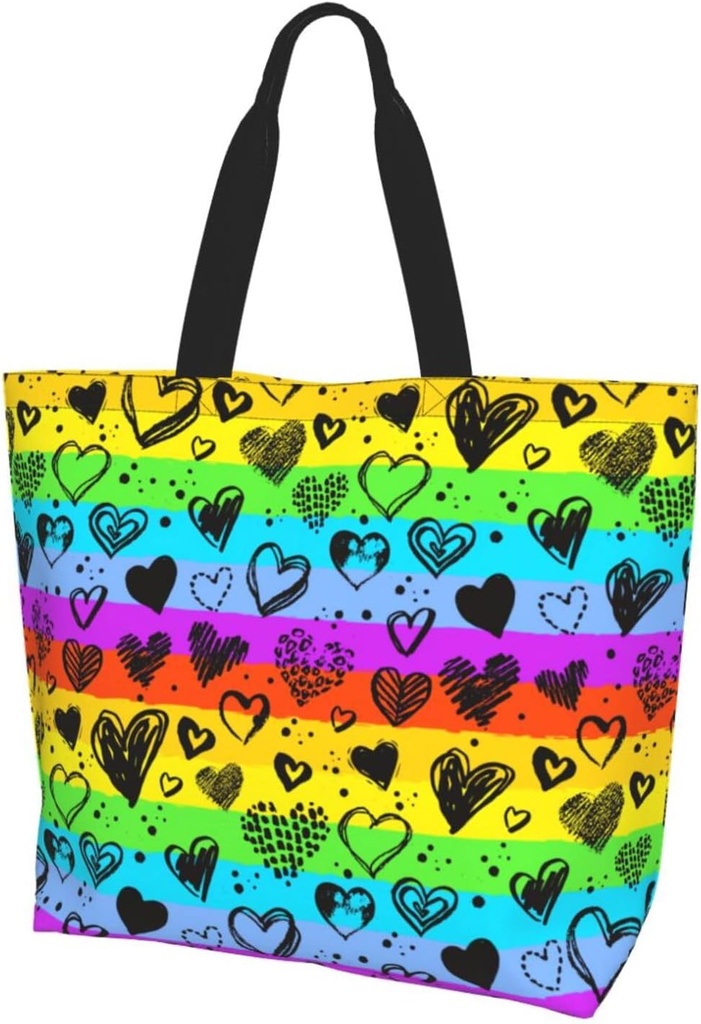 Rainbow Pride LGBT Reusable Grocery Bags Large Tote Bags for Women Men Shopping, Travel,Picnic