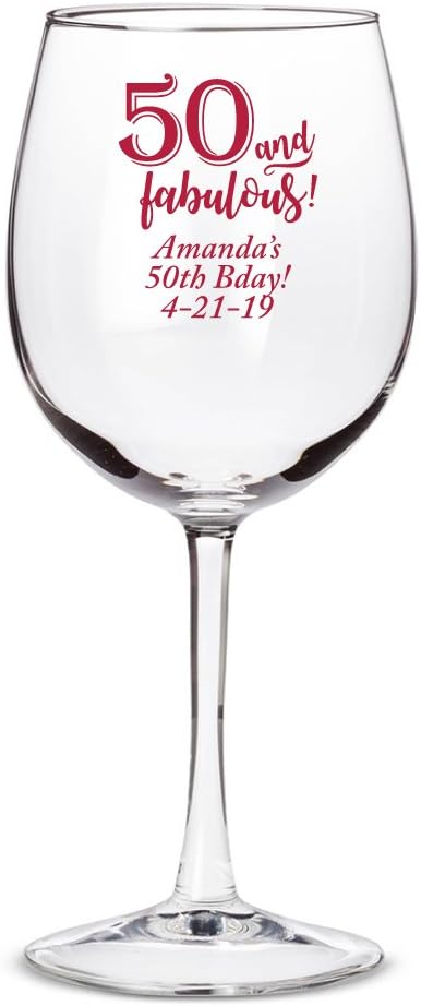 Personalized Color Printed 12oz Wine Glass - 50 and Fabulous - Red - 144 pack